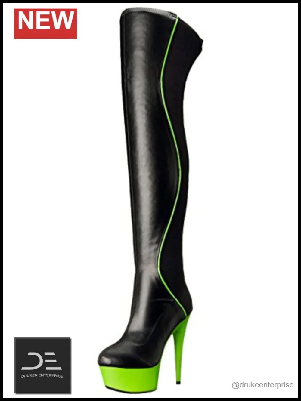 Spandex Over-the-Knee Boots with Platform Heel, Pull-On